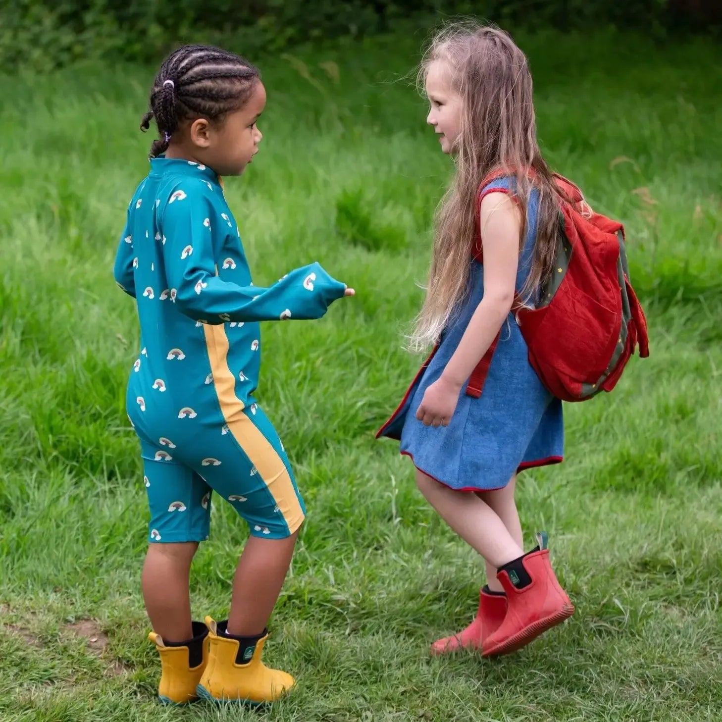 Little Green Radicals - Teal Rainbows Upf 50 Recycled Sunsafe Sunsuit