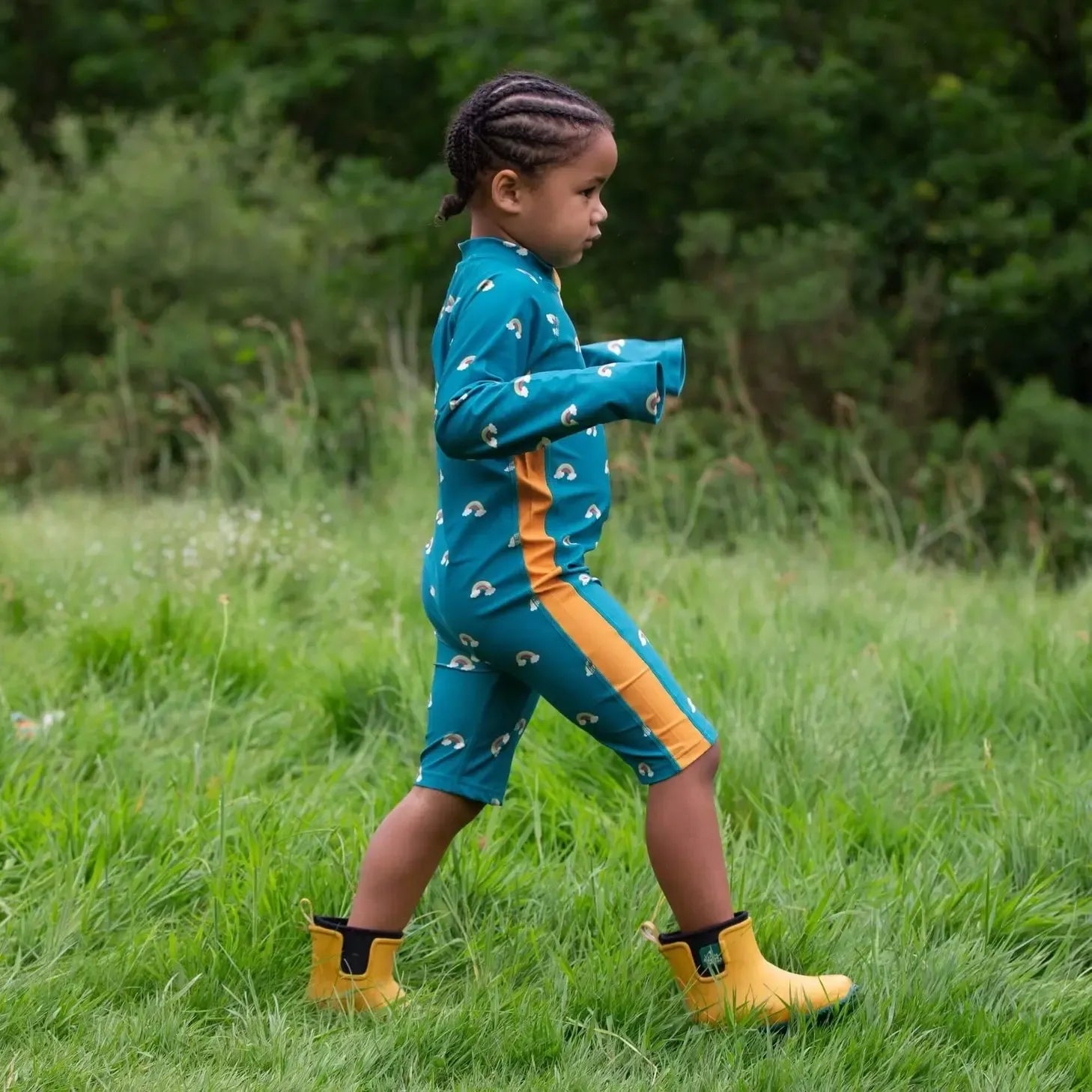 Little Green Radicals - Teal Rainbows Upf 50 Recycled Sunsafe Sunsuit