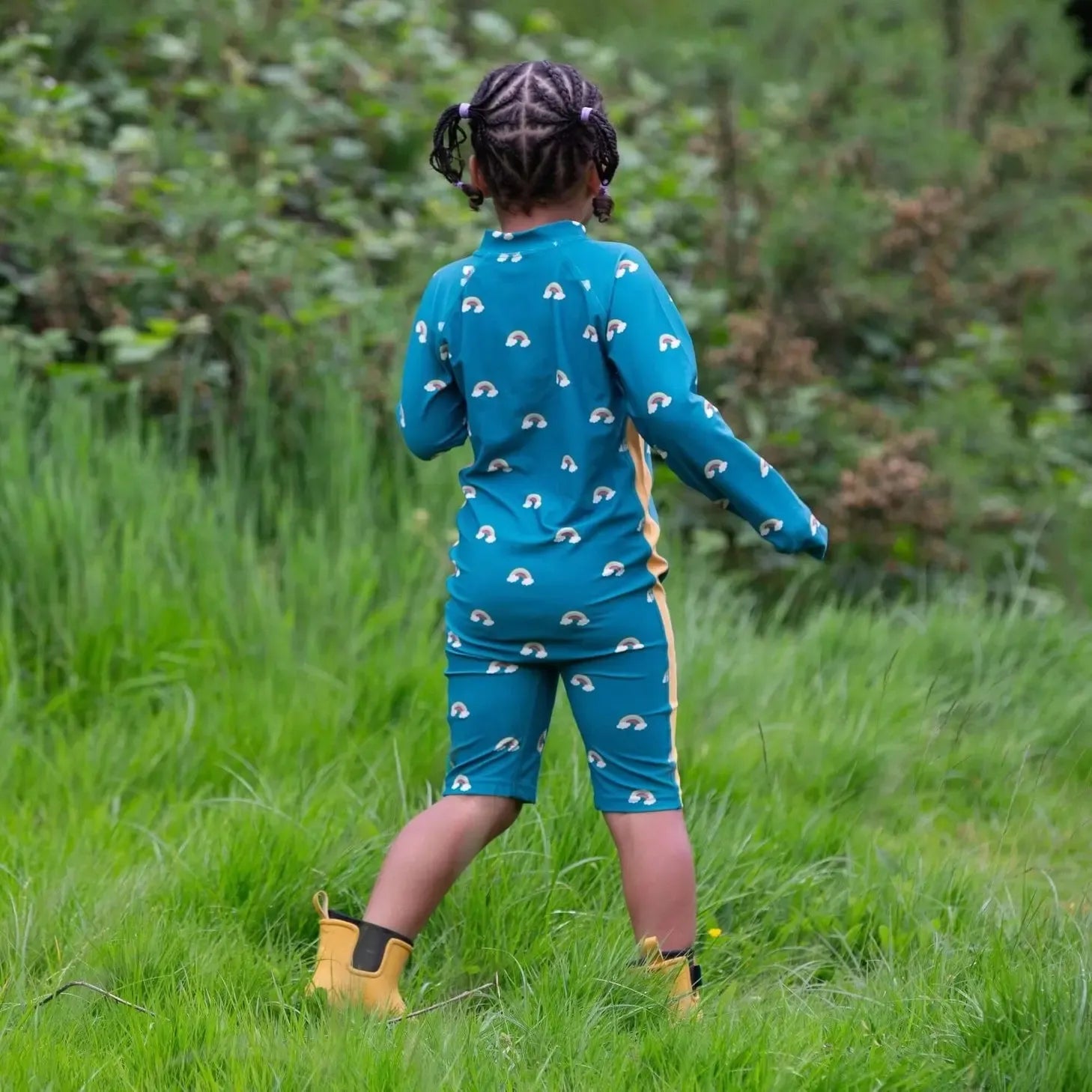 Little Green Radicals - Teal Rainbows Upf 50 Recycled Sunsafe Sunsuit