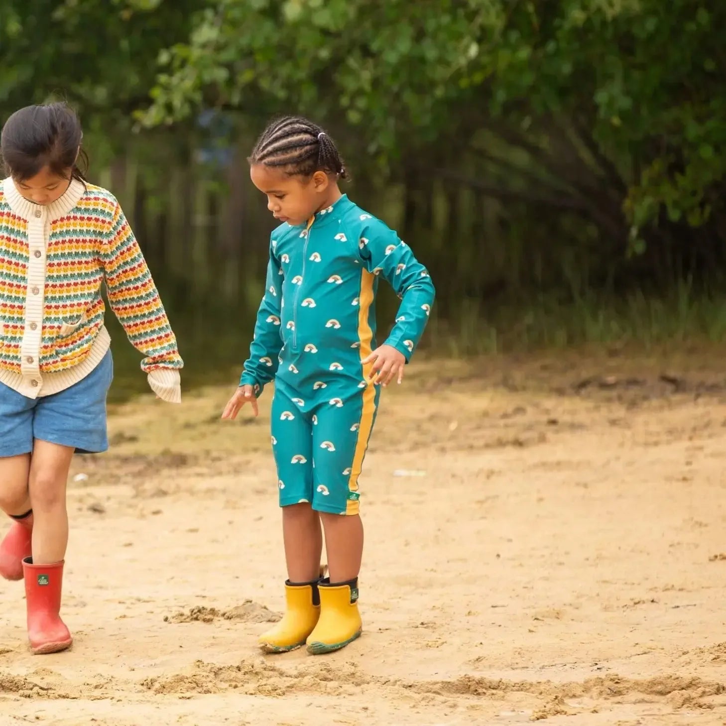 Little Green Radicals - Teal Rainbows Upf 50 Recycled Sunsafe Sunsuit