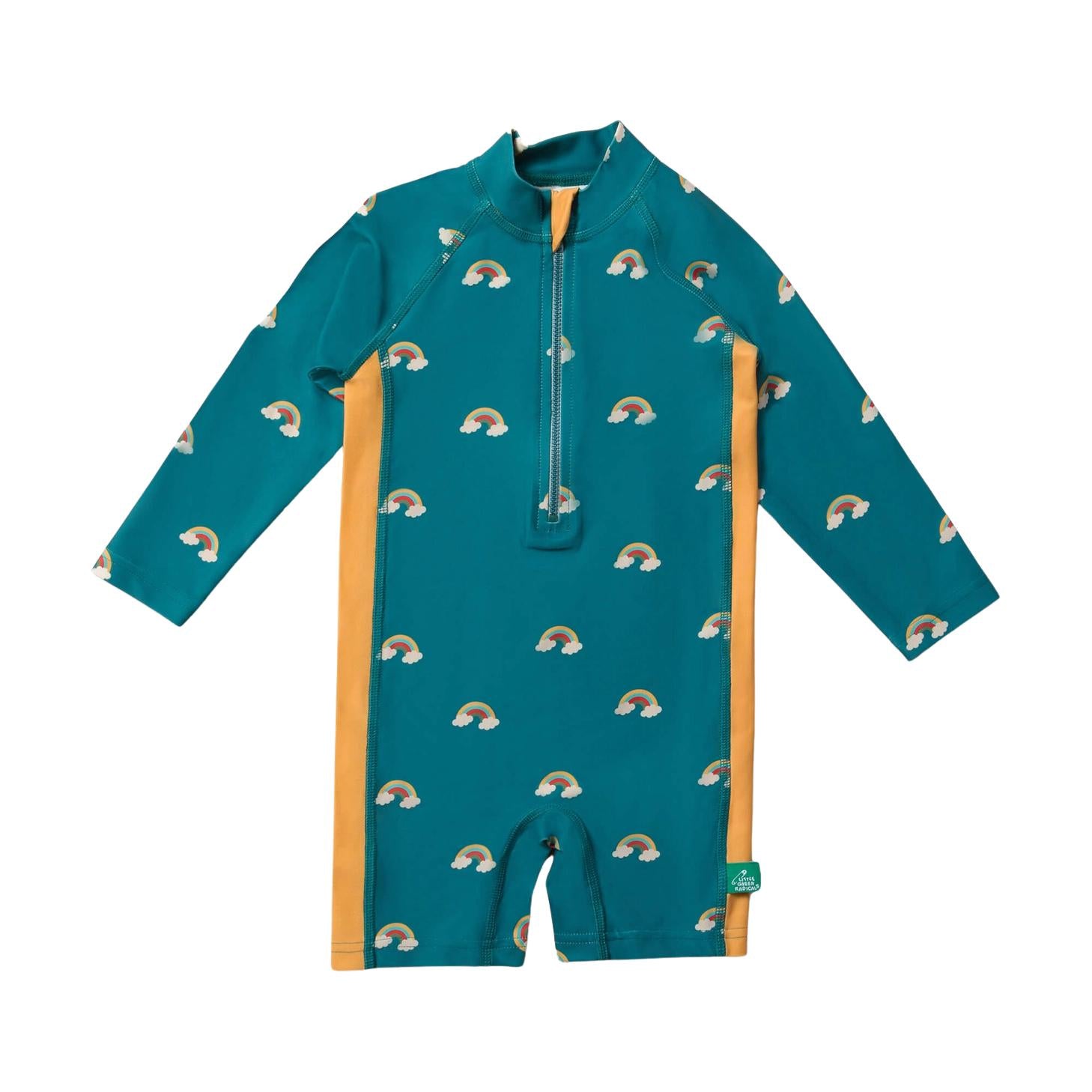 Little Green Radicals - Teal Rainbows Upf 50 Recycled Sunsafe Sunsuit