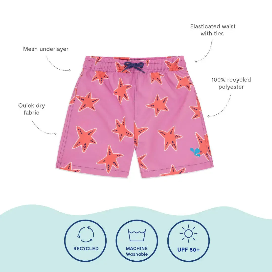 Muddy Puddles - UV Protective Swim Shorts Pink Starfish
