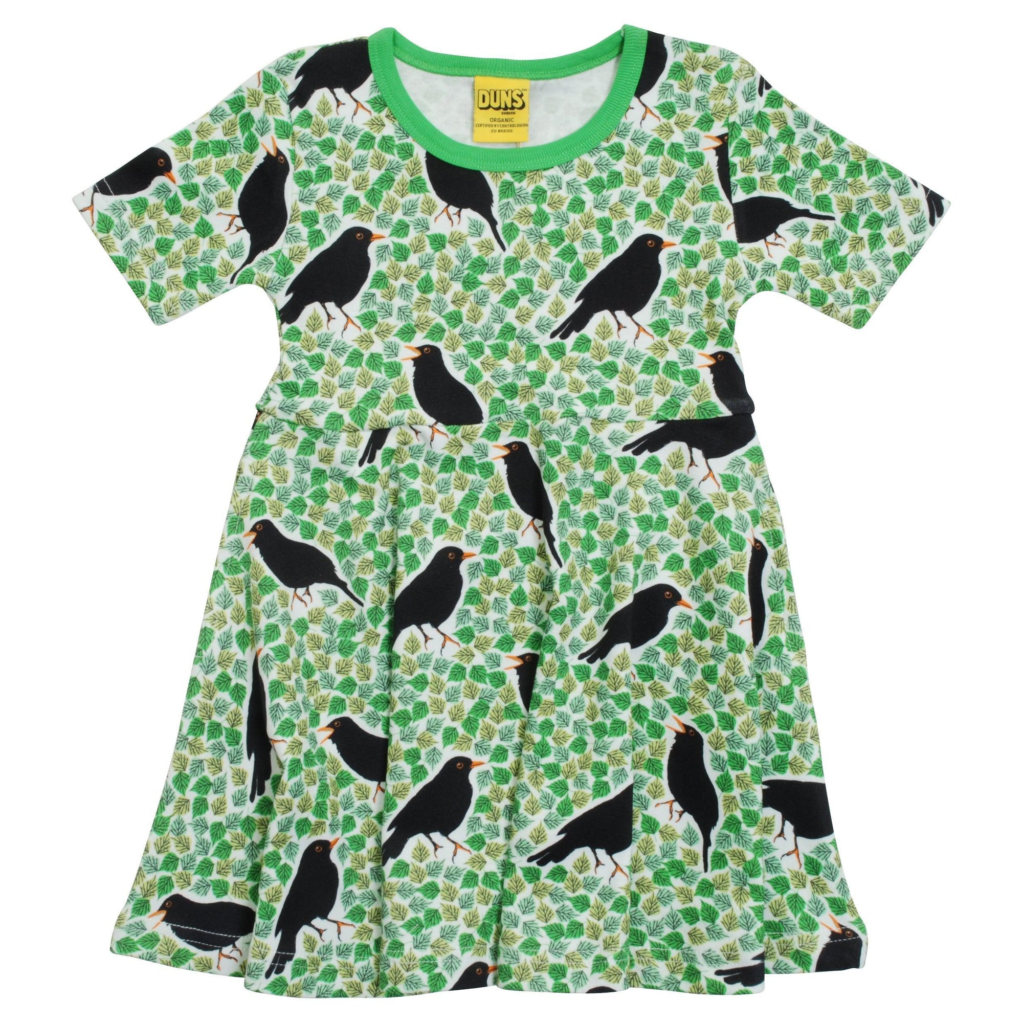 DUNS Sweden - Black Bird Short Sleeved Skater Dress (Classic Green) (2 years)