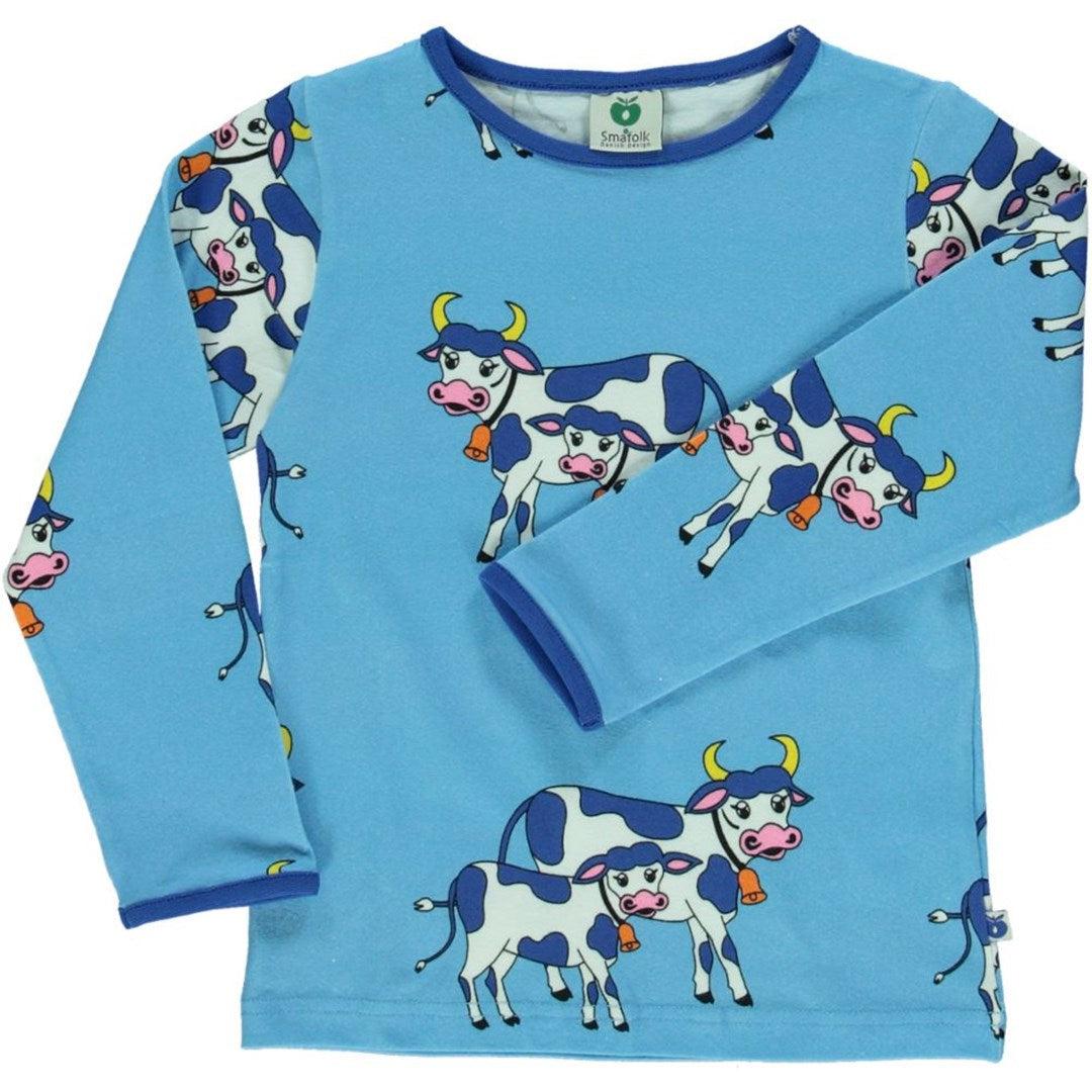 Småfolk - Cow Long Sleeved Top (Blue Grotto)