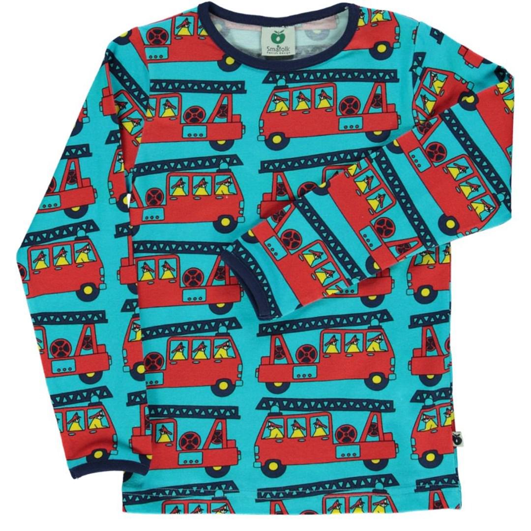 Småfolk - Firetruck Long Sleeved Top (Blue Atoll) (9-10 Years)