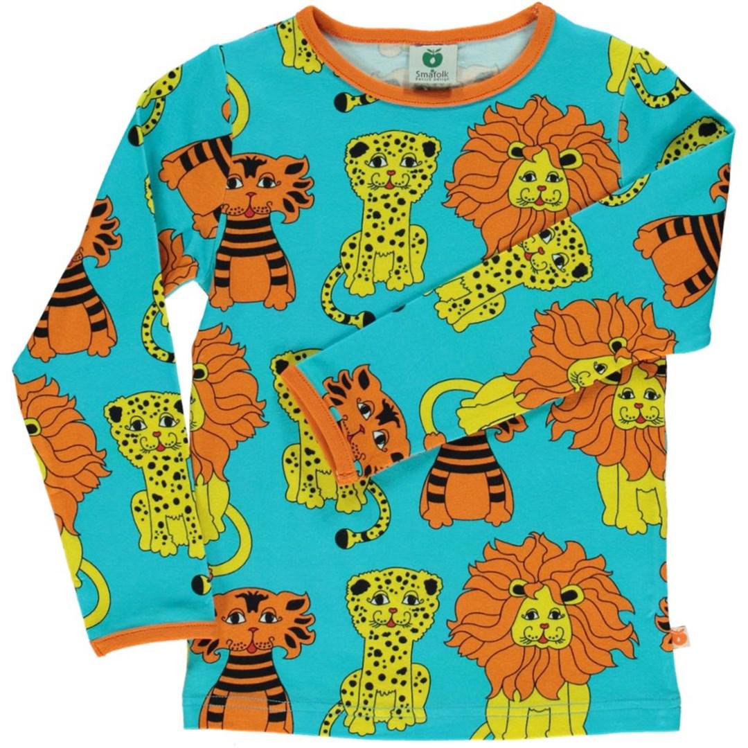 Småfolk - Lion, Tiger, Leopard Long Sleeved Top (Blue Atoll)