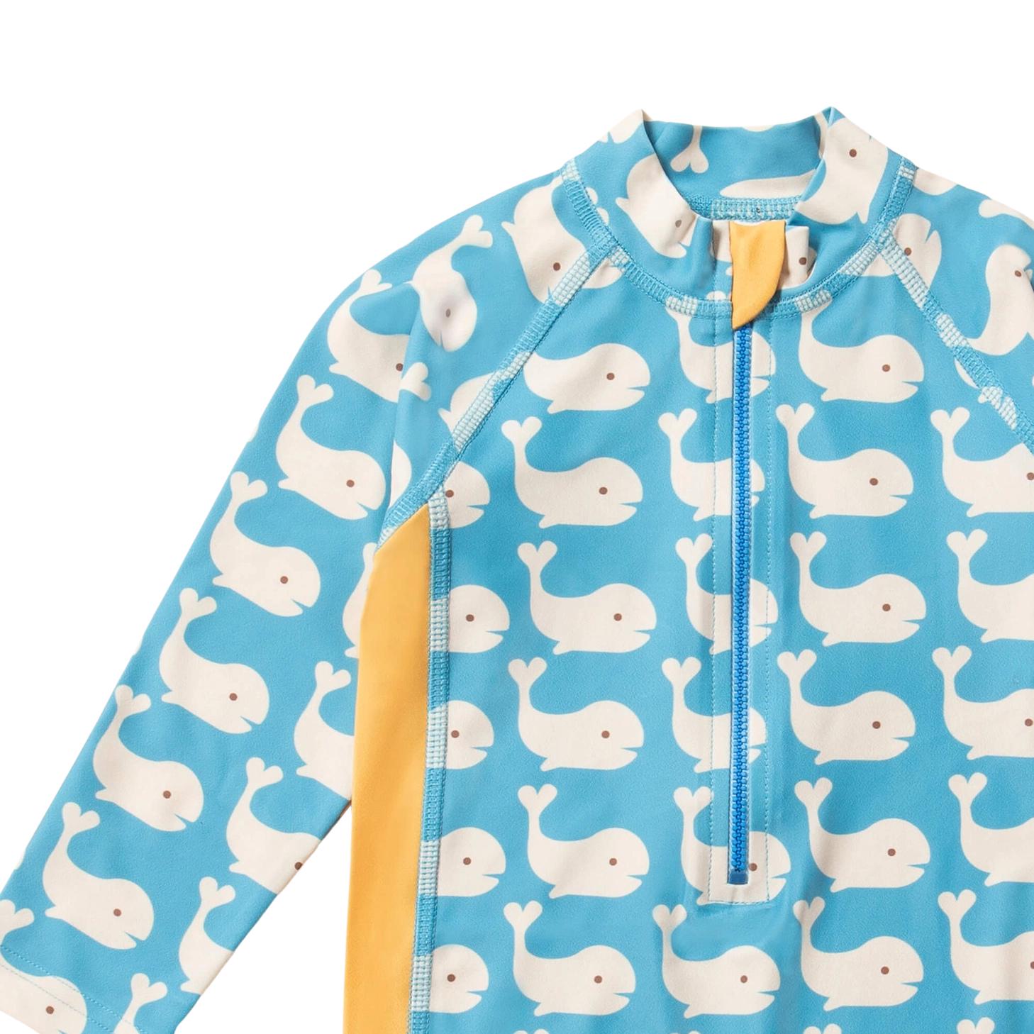 Little Green Radicals - Blue Whales Upf 50 Recycled Sunsafe Sunsuit