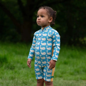 Little Green Radicals - Blue Whales Upf 50 Recycled Sunsafe Sunsuit