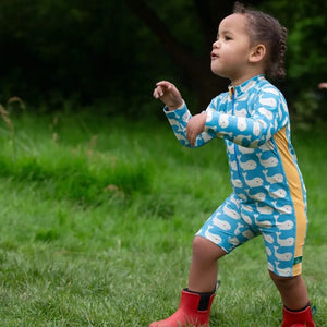 Little Green Radicals - Blue Whales Upf 50 Recycled Sunsafe Sunsuit