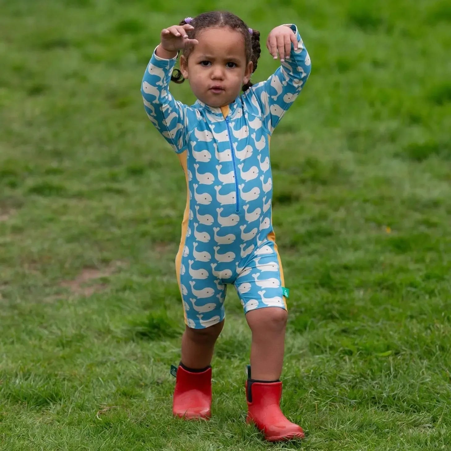 Little Green Radicals - Blue Whales Upf 50 Recycled Sunsafe Sunsuit