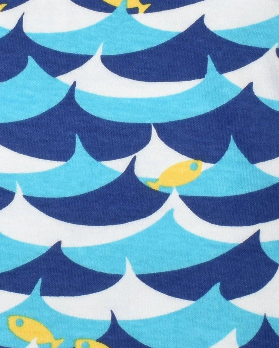 DUNS Sweden - Wave and Fish Blue Short Sleeved Top
