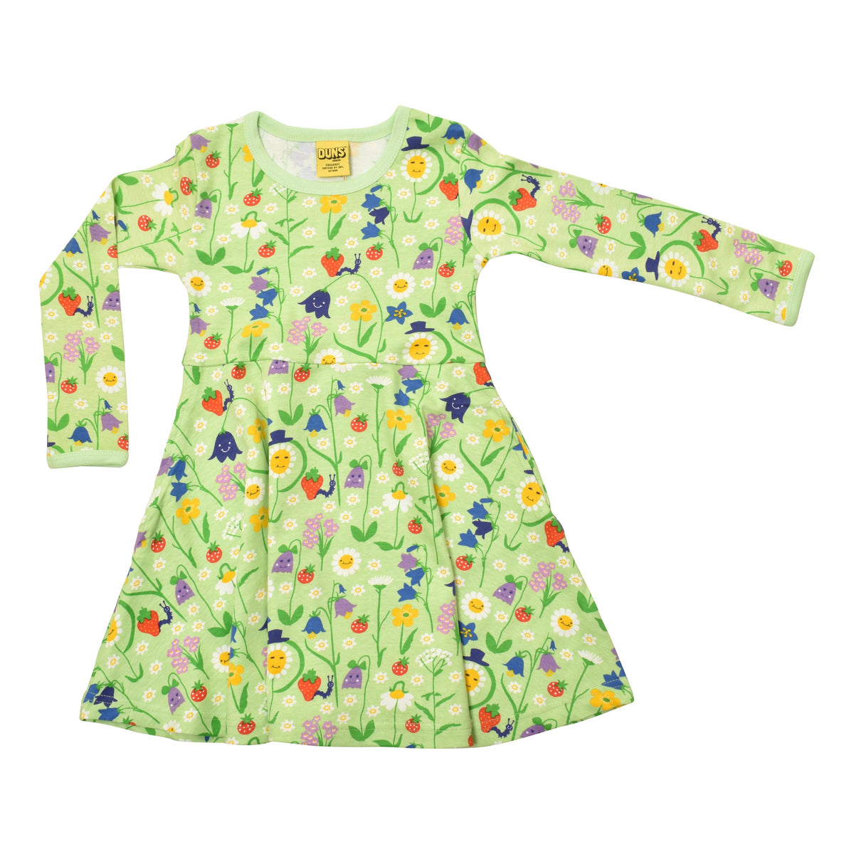 DUNS Sweden - Happy Flower Patina Green Long Sleeved Skater Dress