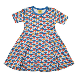 DUNS Sweden - Multi Radish Blue Short Sleeved Skater Dress
