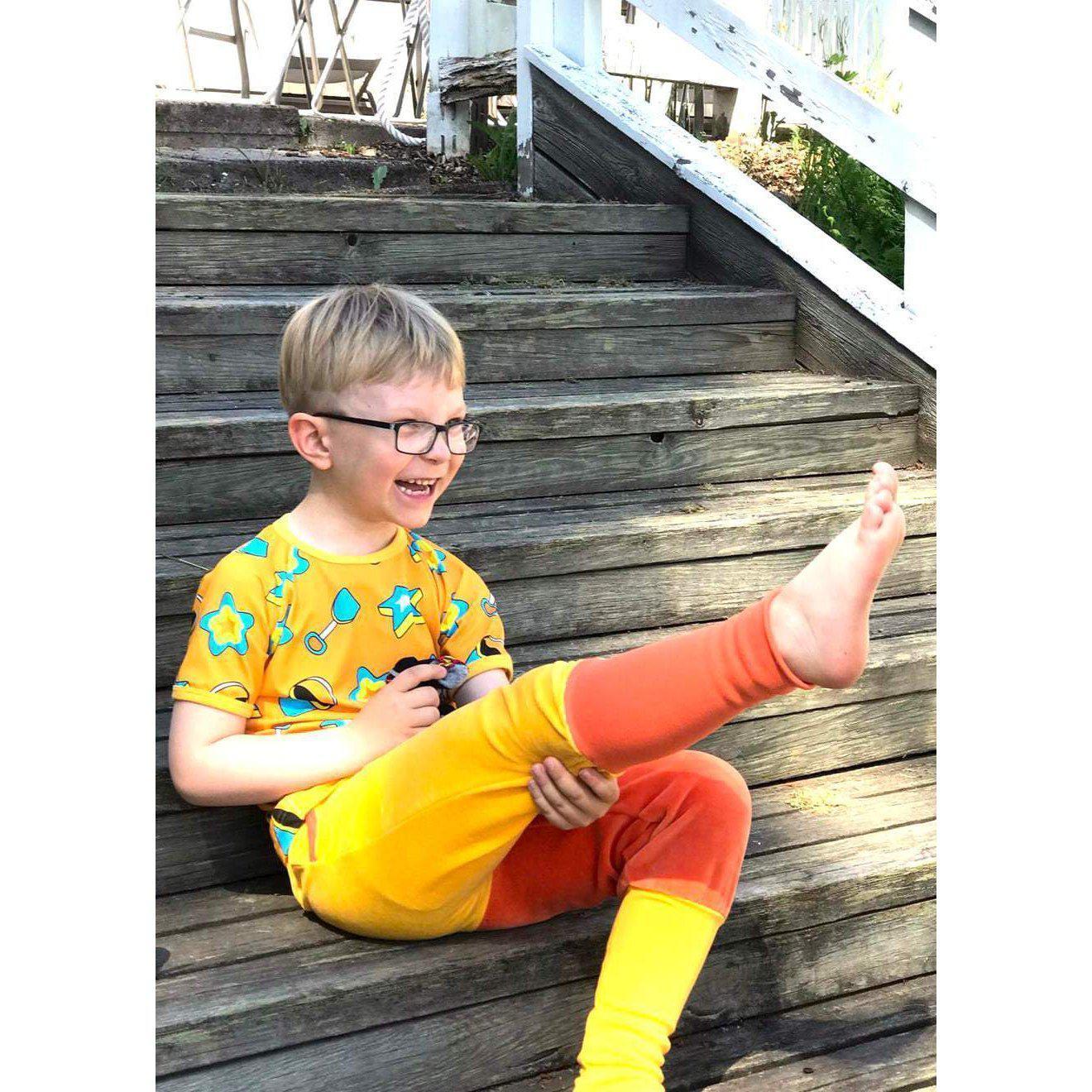 Naperonuttu - Orange/Yellow Velour Trousers (11-12 Years)