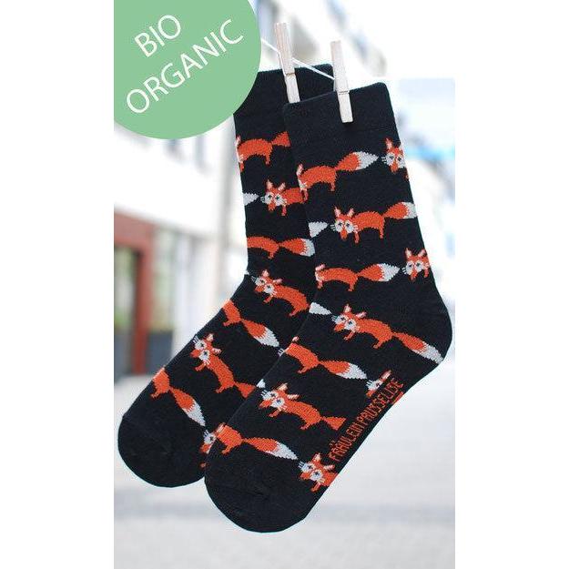 Fräulein Prusselise - Organic Crew Socks - Foxes (Black)