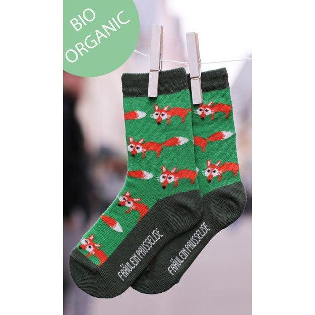 Fräulein Prusselise - Organic Crew Socks - Foxes (Green) (19-22)