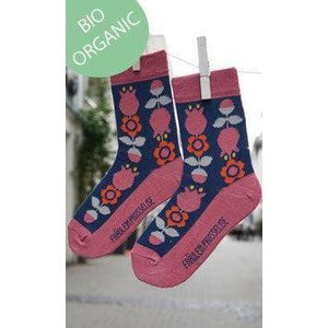 Fräulein Prusselise - Organic Crew Socks - Tulips (Blue)