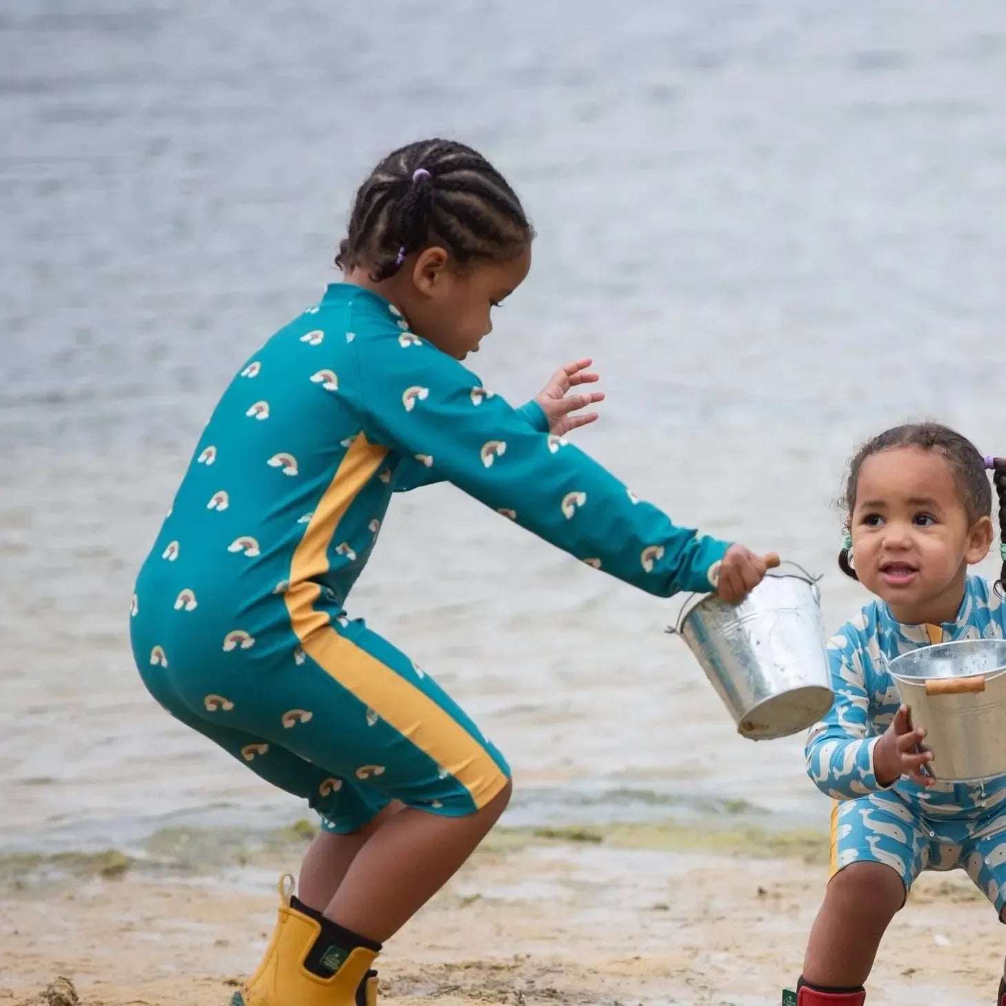 Little Green Radicals - Teal Rainbows Upf 50 Recycled Sunsafe Sunsuit
