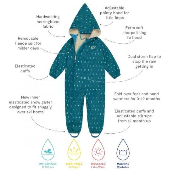 Muddy Puddles - Teal Raindrop All-in-one Scampsuit (6-12 Months)