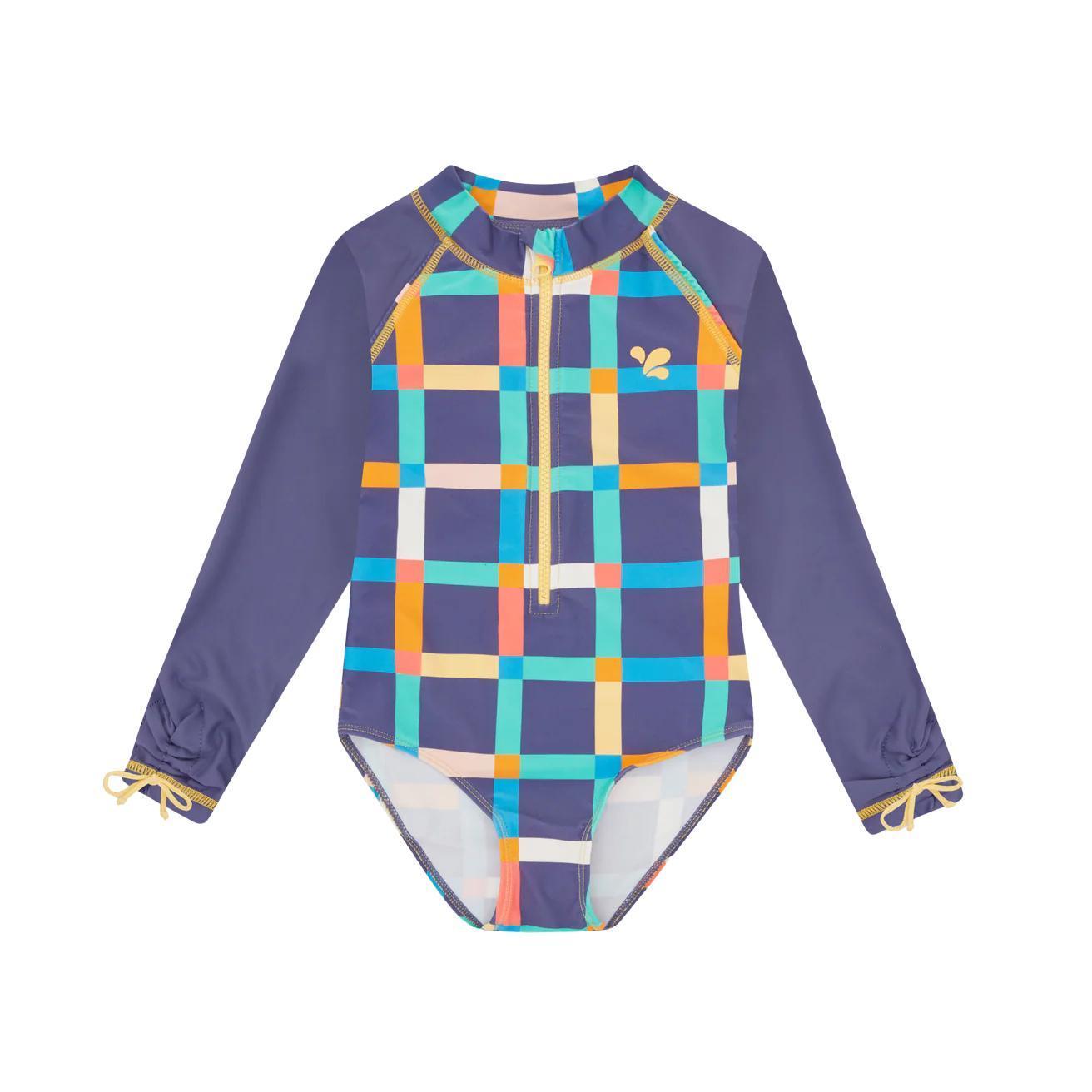 Muddy Puddles - UV Protective Long Sleeve Swimsuit Multi Check