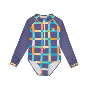 Muddy Puddles - UV Protective Long Sleeve Swimsuit Multi Check