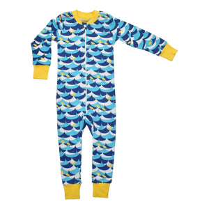 DUNS Sweden - Wave and Fish Blue Zip Suit