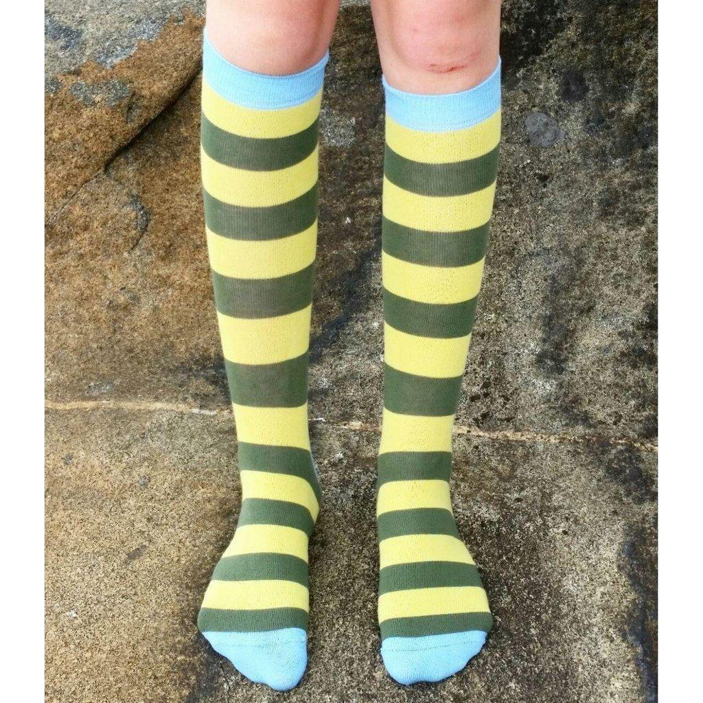 DUNS Sweden - Light Green and Swamp Green Striped Knee High Socks (18/20)
