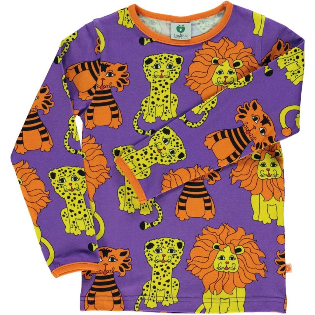 Småfolk - Lion, Tiger, Leopard Long Sleeved Top (Purple) (9-10 Years)
