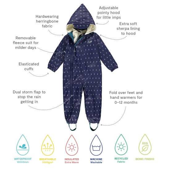 Muddy Puddles - Navy Raindrop All-In-One Scampsuit (4 - 5 Years)