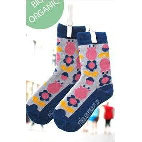 Fräulein Prusselise - Organic Crew Socks - Tulips (Grey) (19-22)
