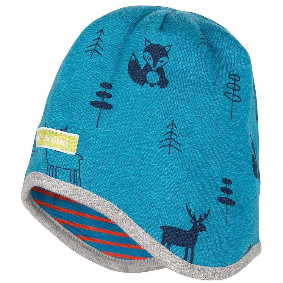 Loud + Proud - Petrol Blue Forest Creatures Wool/Cotton Hat (9-12 Months)