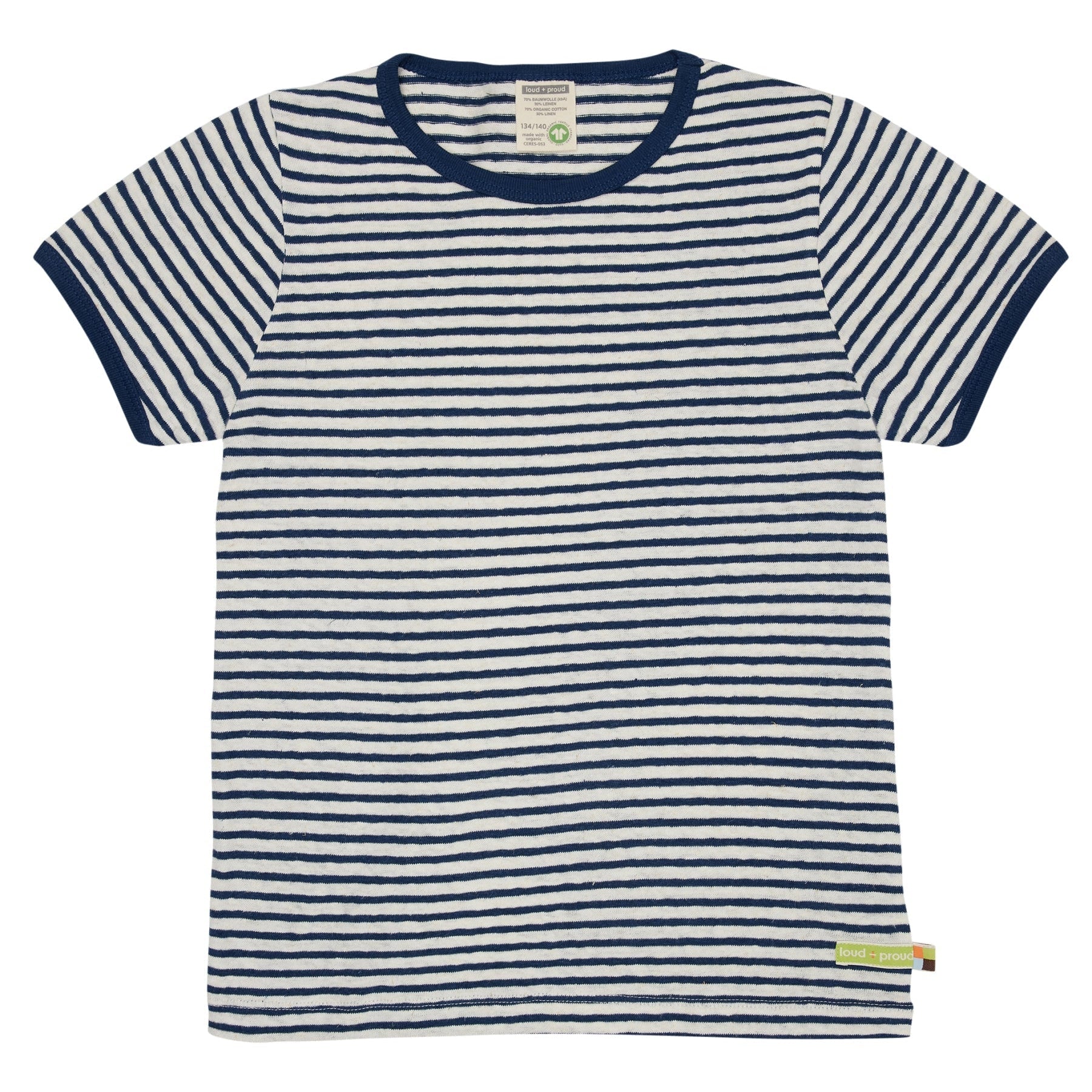 Loud + Proud - Ultramarine Cotton/Linen Striped Short Sleeved Top